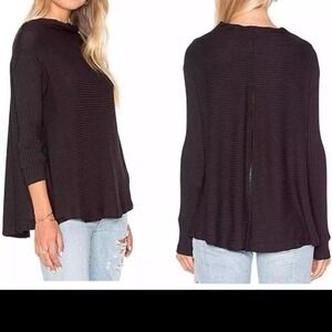 We The Free People Tunic Top Ribbed Knit Oversized Cowl Neck Flowy Black‎ Large